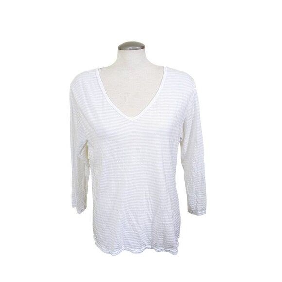 Cut Loose Top T Shirt Womens Size XL Ivory Sheer Stripe V Neck Cotton USA Made - Picture 1 of 6